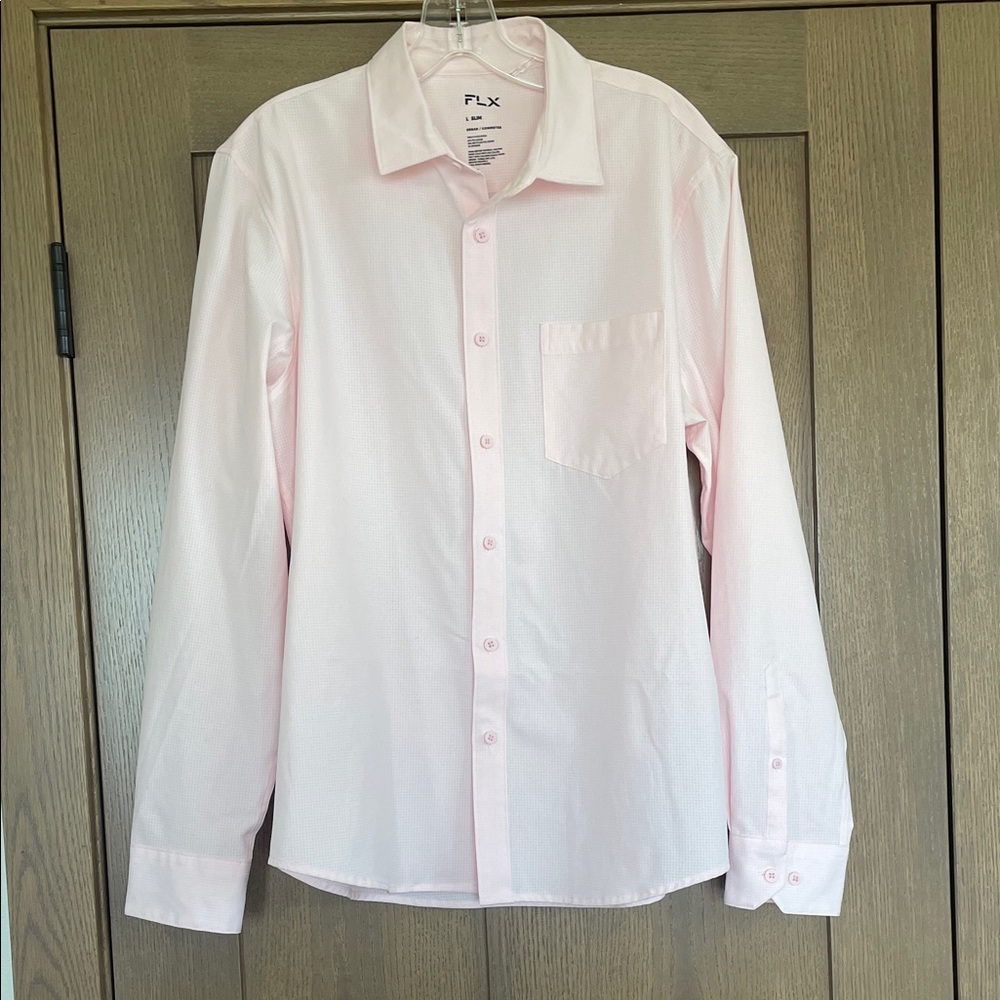 Men's Light Pink Button-Up Dress Shirt urban/commuter Size L Slim